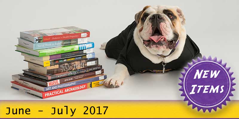 Photo of Col. Rock mascot with books with the text New June - July 2017.