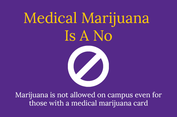 Medical Marijuana is a no - marijuana is not allowed on campus even for those with a medical marijuana card.