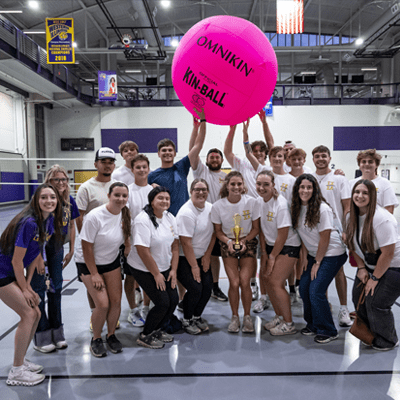 Students Playing Big Pink Volleyball